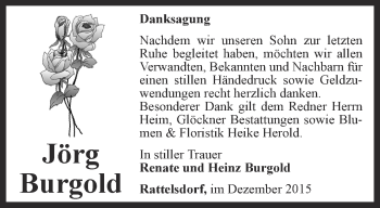 Traueranzeige von Jörg Burgold von Ostthüringer Zeitung