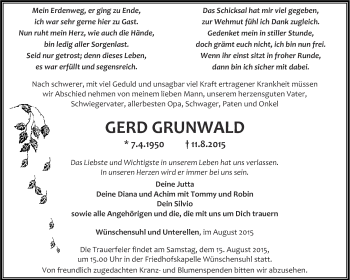 Traueranzeige von Gerd Grunwald von Thüringer Allgemeine, Thüringische Landeszeitung