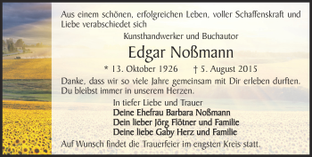 Traueranzeige von Edgar Noßmann von Thüringer Allgemeine, Thüringische Landeszeitung
