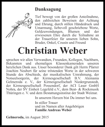 Traueranzeige von Christian Weber von Thüringer Allgemeine, Thüringische Landeszeitung