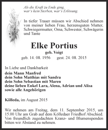 Traueranzeige von Elke Portius von Thüringer Allgemeine