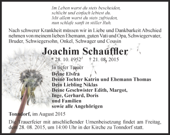 Traueranzeige von Joachim Schauffler   von Thüringer Allgemeine, Thüringische Landeszeitung