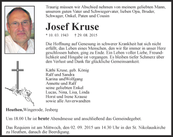 Traueranzeige von Josef Kruse von Thüringer Allgemeine