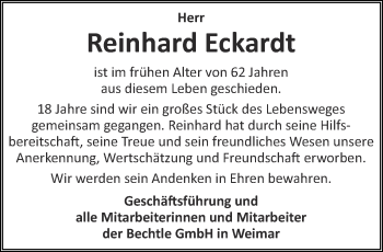 Traueranzeige von Reinhard Eckardt von Thüringer Allgemeine
