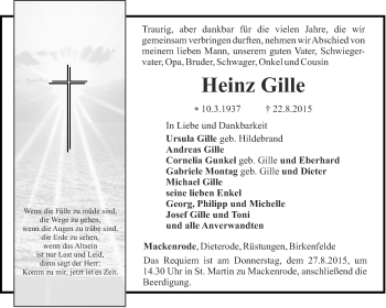 Traueranzeige von Heinz Gille von Thüringer Allgemeine