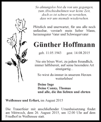 Traueranzeige von Günther Hoffmann von Thüringer Allgemeine