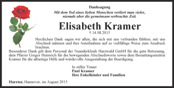 Traueranzeige von Elisabeth Kramer von Thüringer Allgemeine