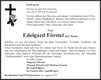 Traueranzeige von Edelgard Förstel von Ostthüringer Zeitung