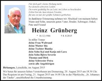 Traueranzeige von Heinz Grünberg von Thüringer Allgemeine