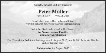 Traueranzeige von Peter Müller von Ostthüringer Zeitung