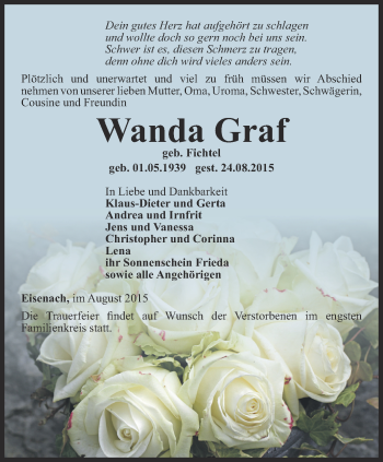 Traueranzeige von Wanda Graf von Thüringer Allgemeine, Thüringische Landeszeitung