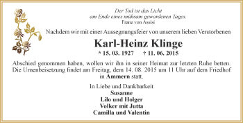 Traueranzeige von Karl-Heinz Klinge von Thüringer Allgemeine, Thüringische Landeszeitung