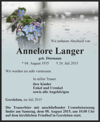 Traueranzeige von Annelore Langer von Thüringer Allgemeine