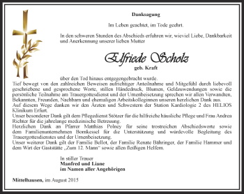 Traueranzeige von Elfriede Scholz von Thüringer Allgemeine, Thüringische Landeszeitung