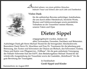 Traueranzeige von Dieter Sippel von Thüringer Allgemeine, Thüringische Landeszeitung