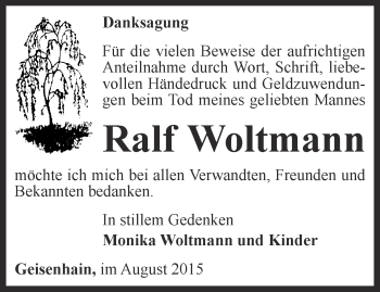 Traueranzeige von Ralf Woltmann von Ostthüringer Zeitung