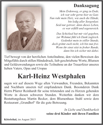 Traueranzeige von Karl-Heinz Westphalen von Thüringer Allgemeine, Thüringische Landeszeitung