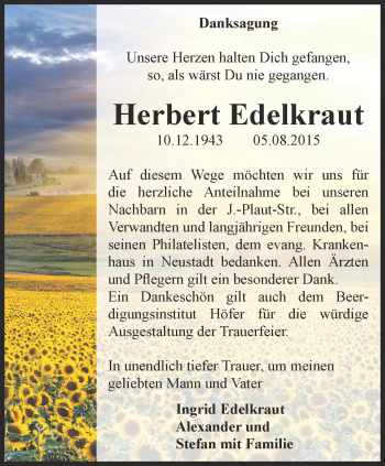 Traueranzeige von Herbert Edeltraut von Thüringer Allgemeine
