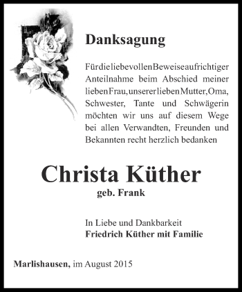Traueranzeige von Christa Küther von Thüringer Allgemeine