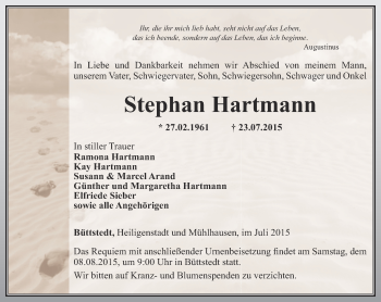 Traueranzeige von Stephan Hartmann von Thüringer Allgemeine