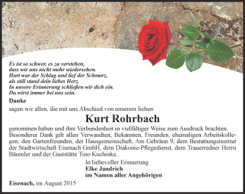 Traueranzeige von Kurt Rohrbach  von Thüringer Allgemeine, Thüringische Landeszeitung