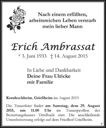 Traueranzeige von Erich Ambrassat von Thüringer Allgemeine
