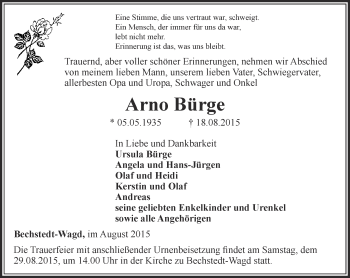 Traueranzeige von Arno Bürge von Thüringer Allgemeine, Thüringische Landeszeitung