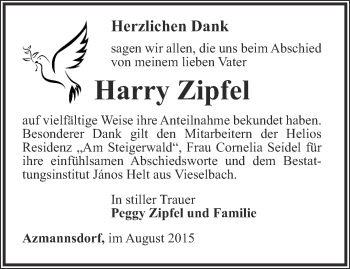 Traueranzeige von Harry Zipfel von Thüringer Allgemeine, Thüringische Landeszeitung