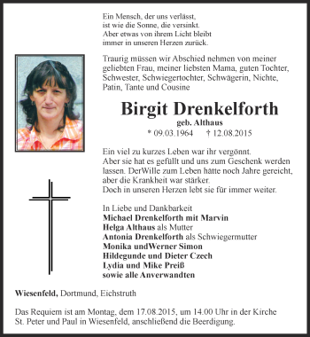 Traueranzeige von Birgit Drenkelforth von Thüringer Allgemeine