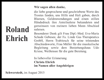Traueranzeige von Roland Ehrich von Thüringer Allgemeine