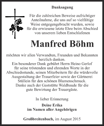Traueranzeige von Manfred Böhm von Thüringer Allgemeine