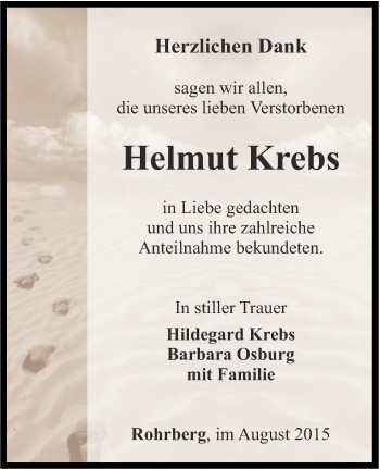 Traueranzeige von Helmut Krebs von Thüringer Allgemeine