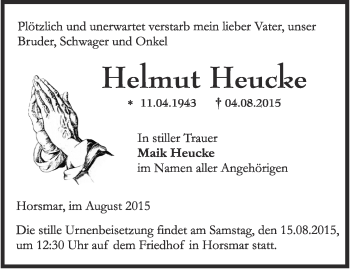 Traueranzeige von Helmut Heucke von Thüringer Allgemeine, Thüringische Landeszeitung