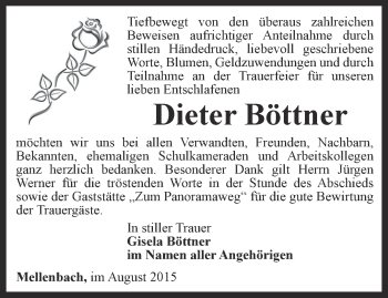 Traueranzeige von Dieter Böttner von Ostthüringer Zeitung