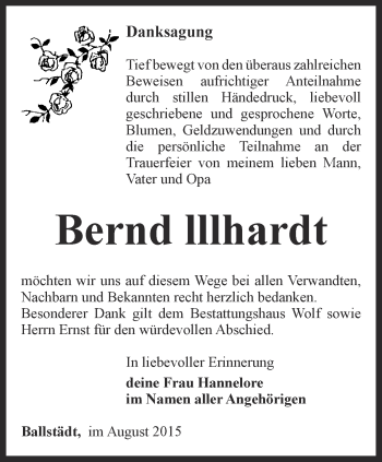 Traueranzeige von Bernd Illhardt von Ostthüringer Zeitung, Thüringische Landeszeitung