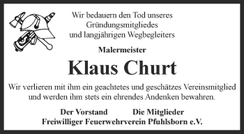 Traueranzeige von Klaus Churt von Thüringer Allgemeine