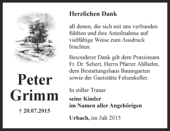 Traueranzeige von Peter Grimm von Thüringer Allgemeine