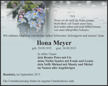 Traueranzeige von Ilona Meyer von Ostthüringer Zeitung