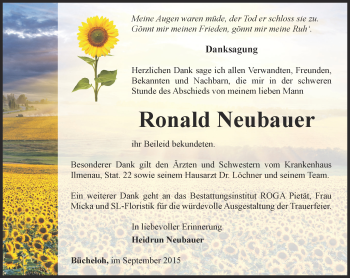 Traueranzeige von Ronald Neubauer von Thüringer Allgemeine