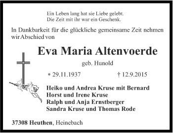 Traueranzeige von Eva Maria Altenvoerde von Thüringer Allgemeine