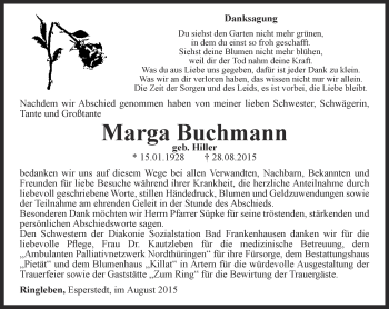 Traueranzeige von Marga Buchmann von Thüringer Allgemeine