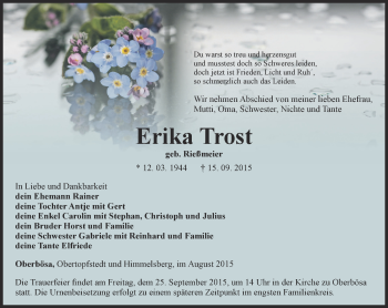 Traueranzeige von Erika Trost von Thüringer Allgemeine
