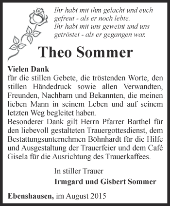 Traueranzeige von Theo Sommer von Thüringer Allgemeine, Thüringische Landeszeitung