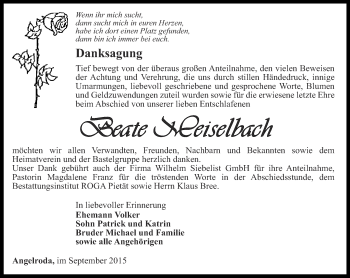 Traueranzeige von Beate Meiselbach von Thüringer Allgemeine