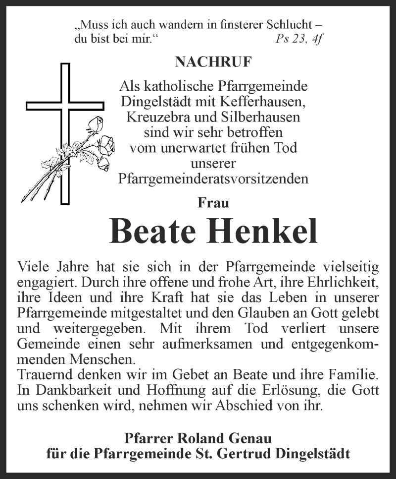  Traueranzeige für Beate Henkel vom 10.09.2015 aus Thüringer Allgemeine