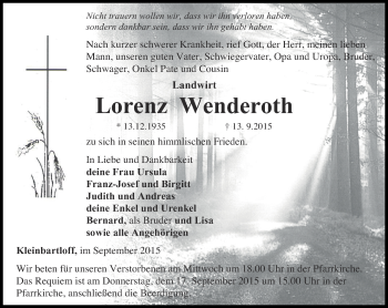 Traueranzeige von Lorenz Wenderoth von Thüringer Allgemeine