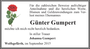 Traueranzeige von Günter Gumpert von Ostthüringer Zeitung