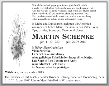 Traueranzeige von Martin Schenke von Thüringer Allgemeine