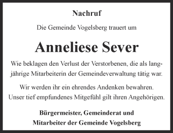 Traueranzeige von Anneliese Sever von Thüringer Allgemeine