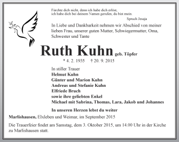 Traueranzeige von Ruth Kuhn von Thüringer Allgemeine